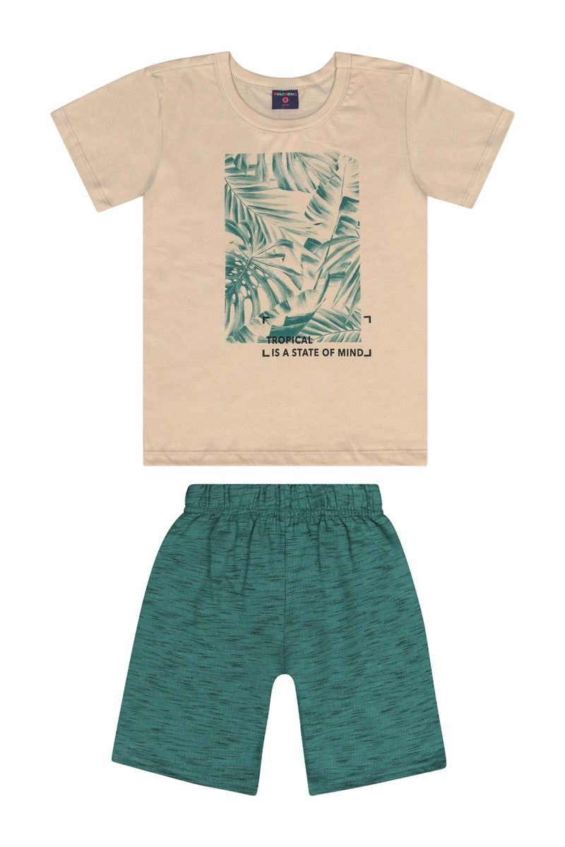 Conjunto-com-Camiseta-e-Bermuda-Infantil-para-Menino-Bege