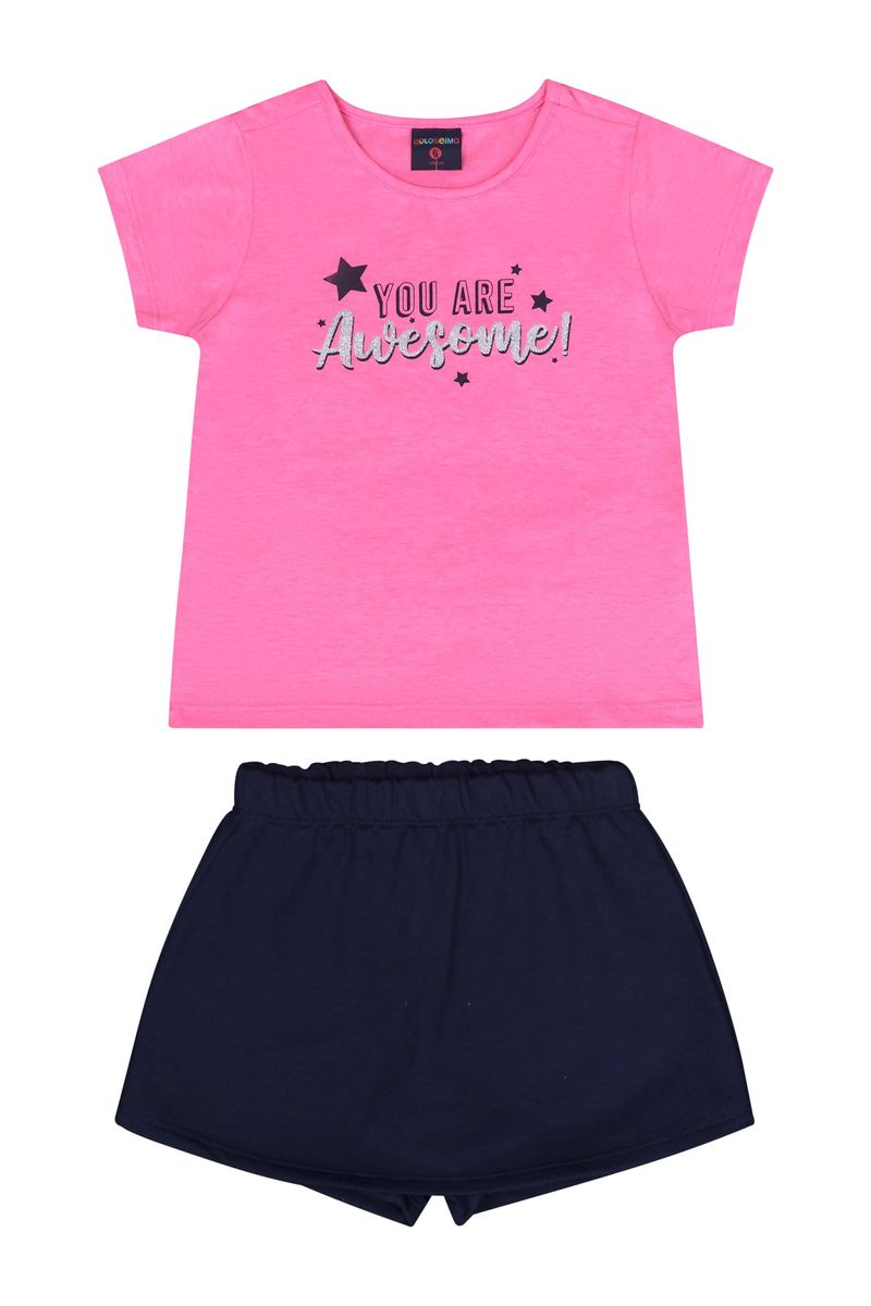 Conjunto-com-Blusa-e-Short-saia-para-Menina-Rosa-Guloseima