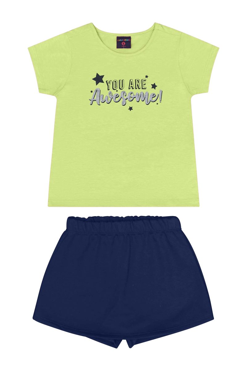Conjunto-com-Blusa-e-Short-saia-para-Menina-Amarelo-Guloseima