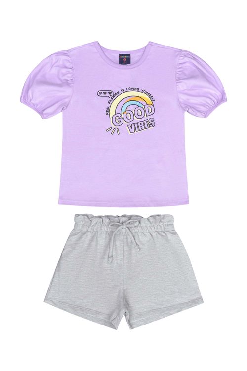 Conjunto Infantil Menina com Blusa e Shorts (Roxo) Guloseima