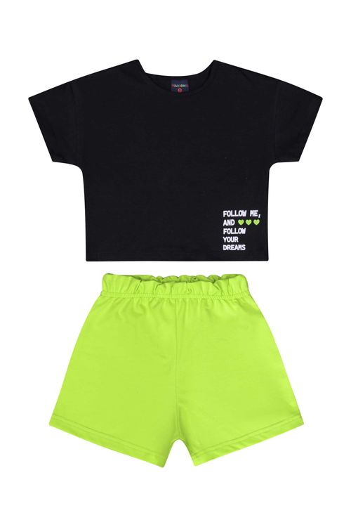 Conjunto Infantil com Blusa e Shorts para Menina (Preto) Guloseima