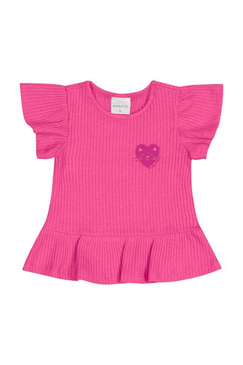 Blusa em Ribana Canelada para Bebê Menina (Rosa) Quimby