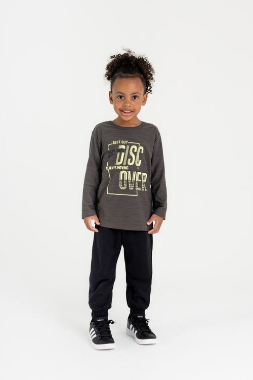 Camiseta Infantil para Menino em Malha Flamê (Cinza) Guloseima