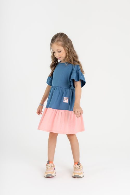 Vestido Marias Infantil em Meia Malha (Azul) Guloseima