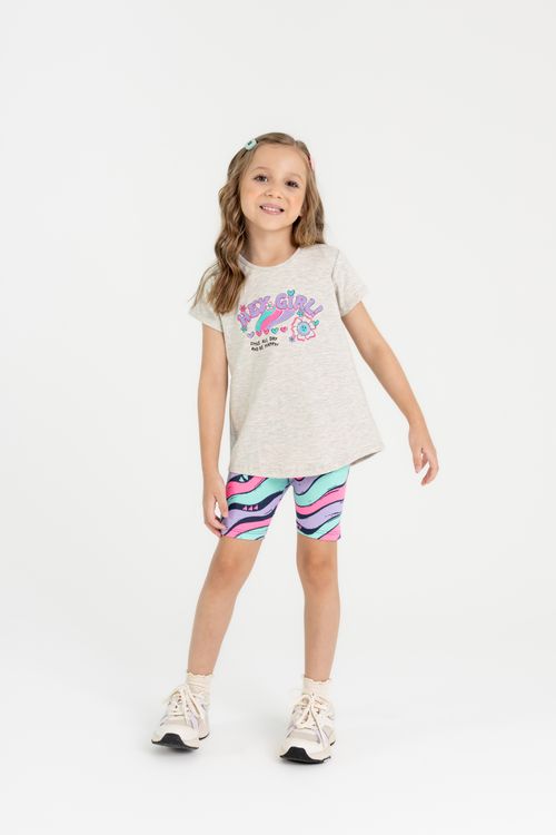 Conjunto Infantil para Meninas com Blusa e Ciclista (Cinza) Guloseima