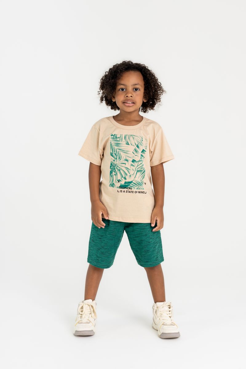 Conjunto-com-Camiseta-e-Bermuda-Infantil-para-Menino-Bege