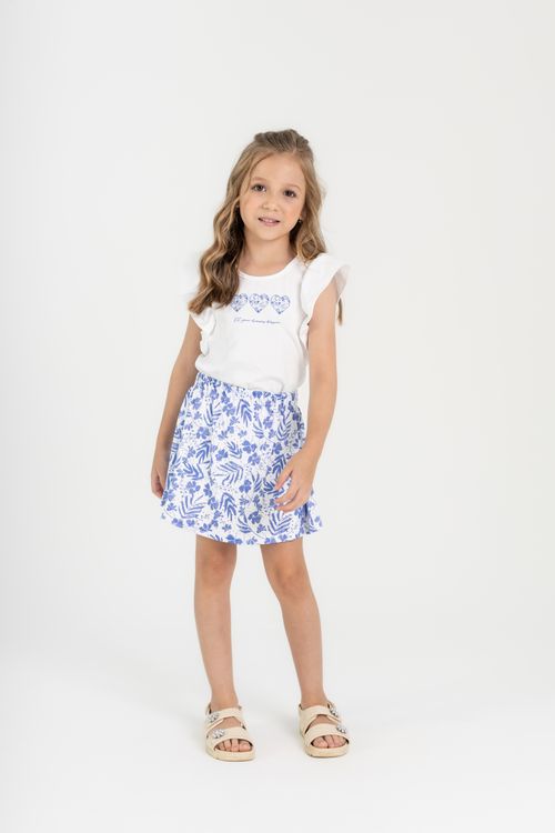 Conjunto Infantil com Blusa e Short-Saia (Branco) Guloseima