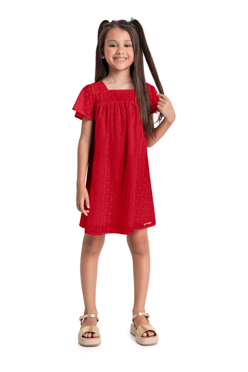 Vestido Infantil em Laise para Menina (Vermelho) Quimby