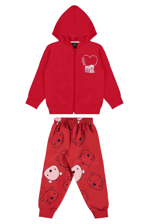 Conjunto Infantil com Jaqueta e Calça para Menina (Vermelho) Bee Loop