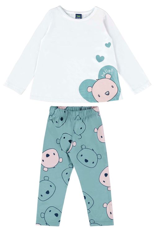 Conjunto Ursinhos Infantil com Blusa e Calça para Menina (Branco) Bee Loop