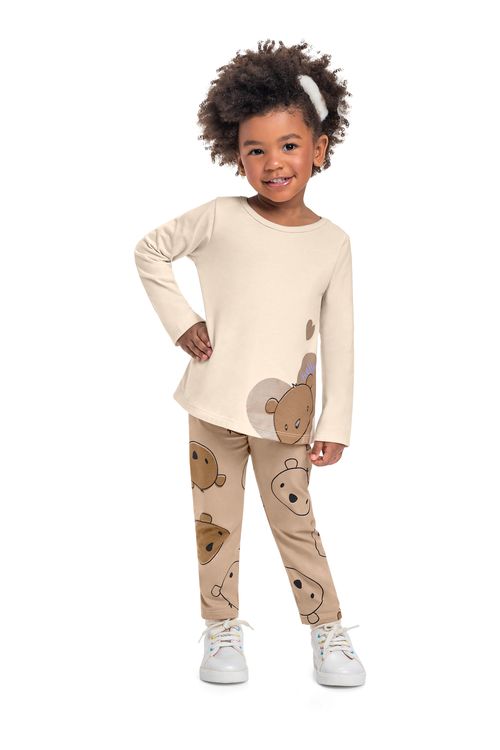 Conjunto Ursinhos Infantil com Blusa e Calça para Menina (Bege) Bee Loop