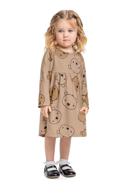 Vestido Infantil Ursinho em Cotton (Marrom) Bee Loop