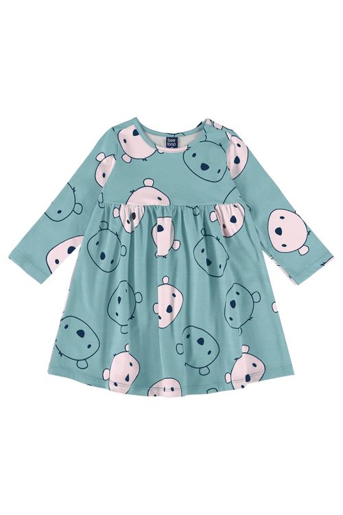 Vestido Infantil Ursinho em Cotton (Azul) Bee Loop