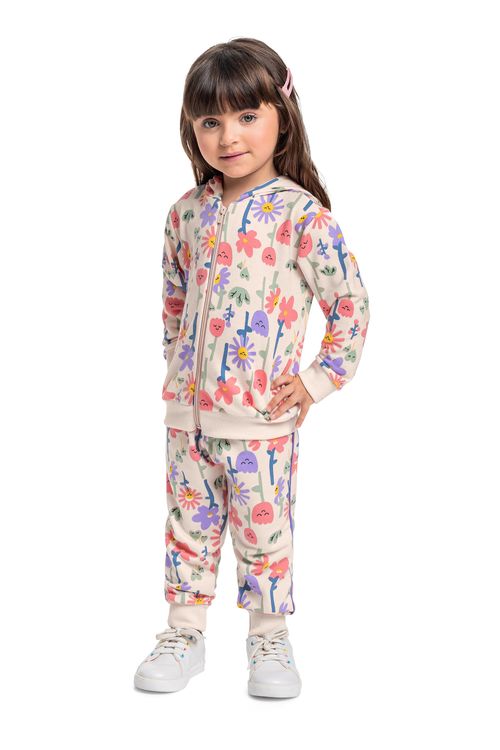 Conjunto Menina Jaqueta e Calça Moletom Floral (Rosa) Bee Loop