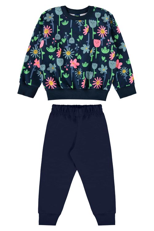 Conjunto Infantil Blusão e Calça em Moletom (Preto) Bee Loop