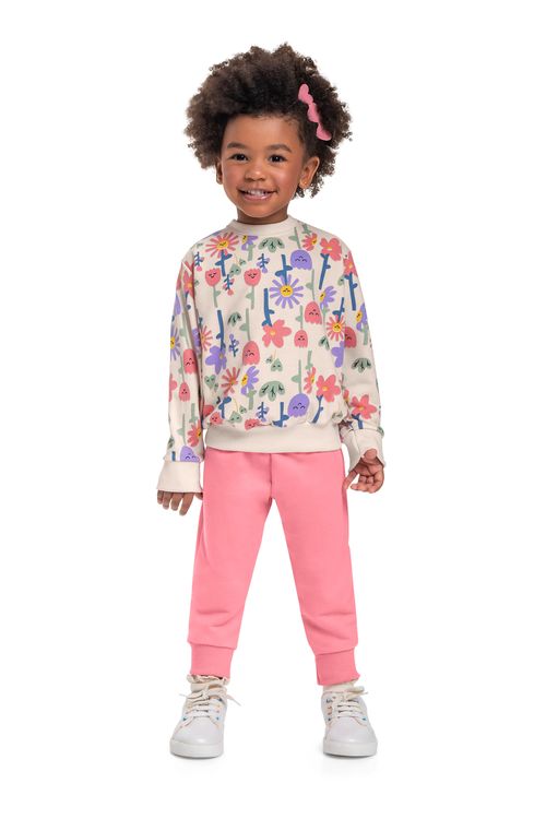 Conjunto Infantil Blusão e Calça em Moletom (Rosa) Bee Loop