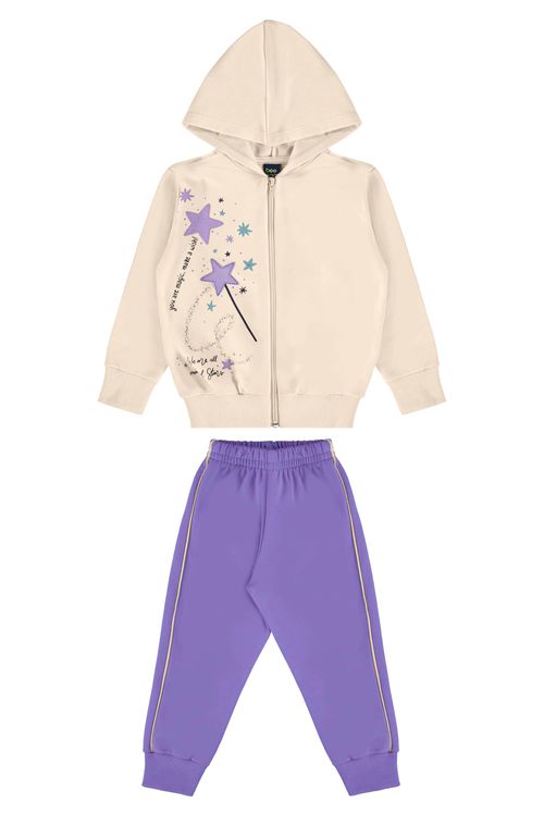 Conjunto Infantil Jaqueta e Calça Moletom Para Menina (Bege) Bee Loop