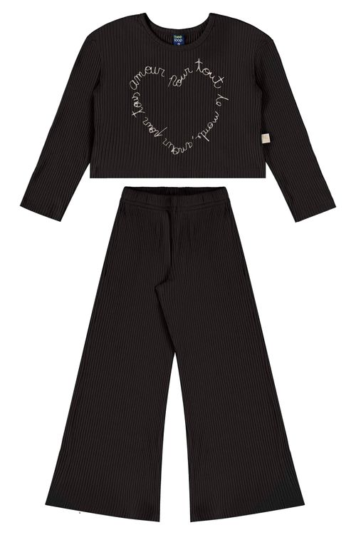 Conjunto Infantil com Blusa Cropped e Calça (Preto) Bee Loop