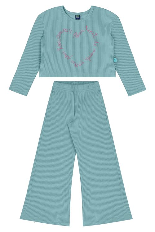 Conjunto Infantil com Blusa Cropped e Calça (Azul) Bee Loop