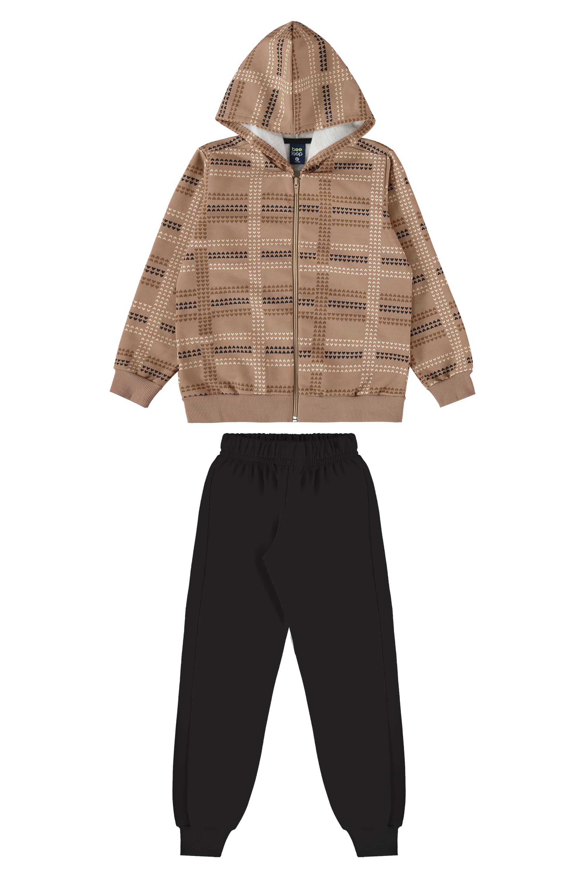 Conjunto Jaqueta Xadrez e Calça Moletom (Marrom) Bee Loop