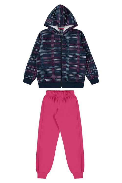 Conjunto Jaqueta Xadrez e Calça Moletom (Azul Marinho) Bee Loop