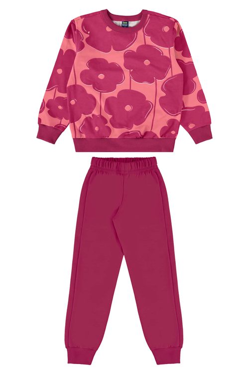 Conjunto Infantil Menina Blusão e Calça Moletom (Rosa) Bee Loop