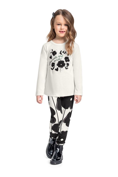 Conjunto Infantil Feminina com Blusa e Calça (Branco) Bee Loop