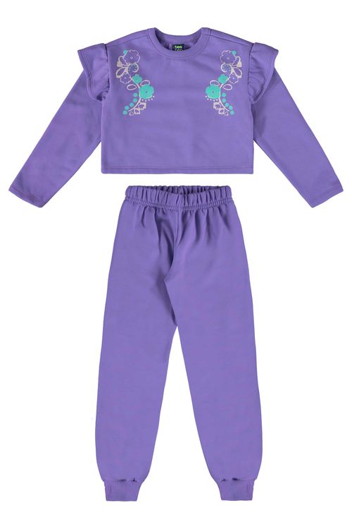 Conjunto Infantil com Blusa Cropped e Calça (Roxo) Bee Loop