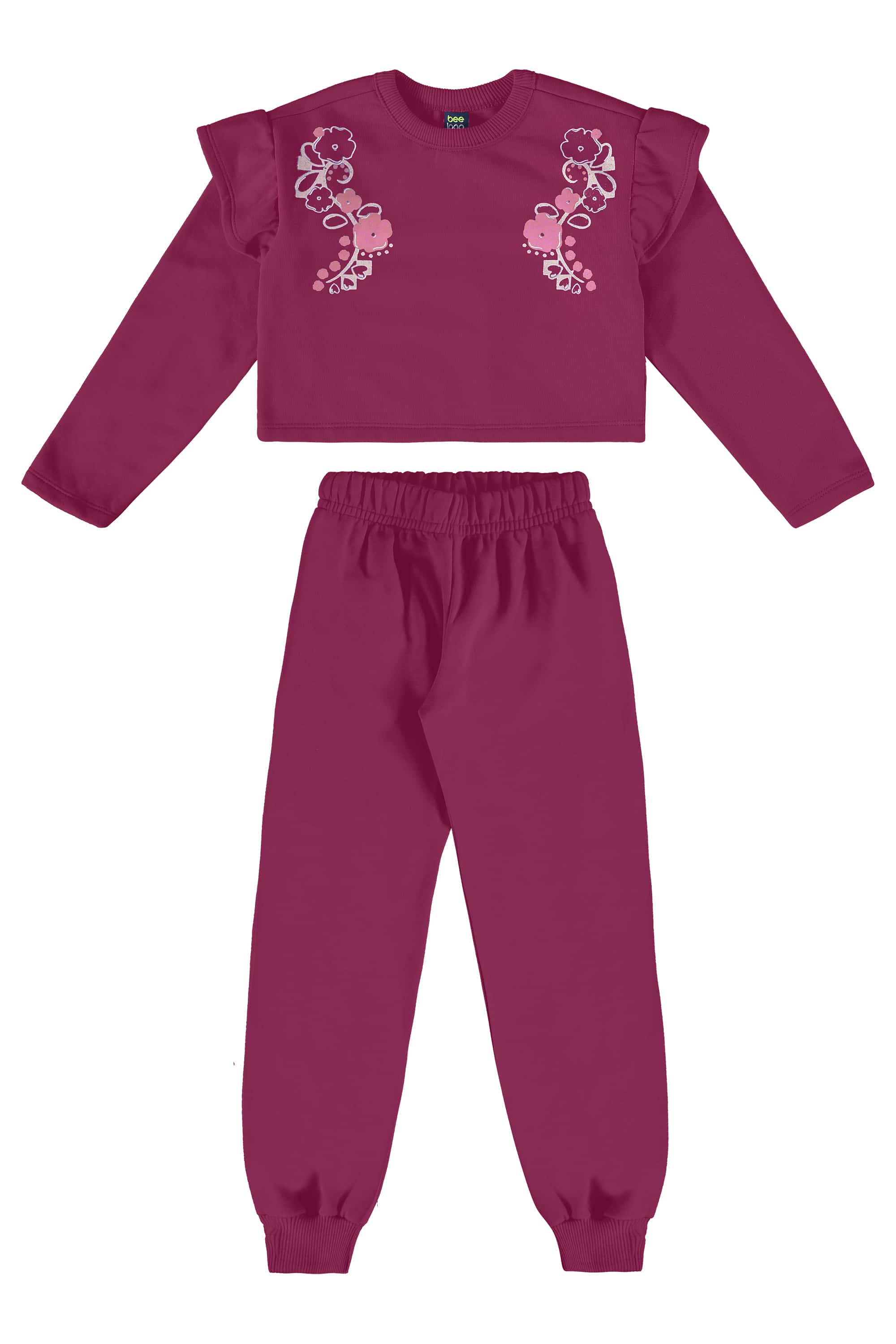 Conjunto Infantil com Blusa Cropped e Calça (Rosa Pink) Bee Loop