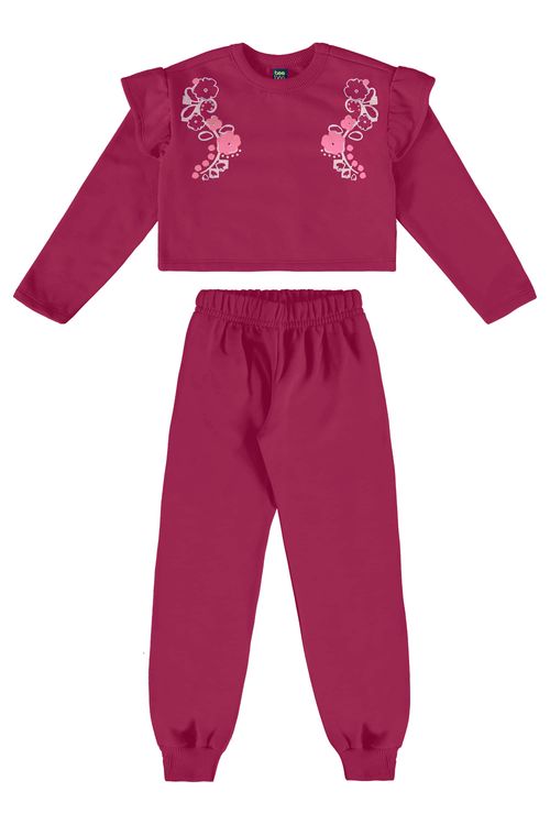 Conjunto Infantil com Blusa Cropped e Calça (Rosa Pink) Bee Loop