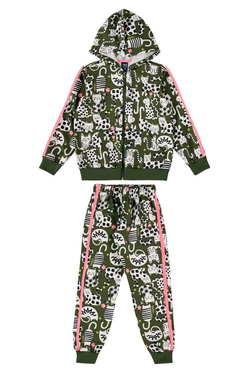 Conjunto Infantil Jaqueta e Calça Moletom Sem Felpa (Verde) Bee Loop