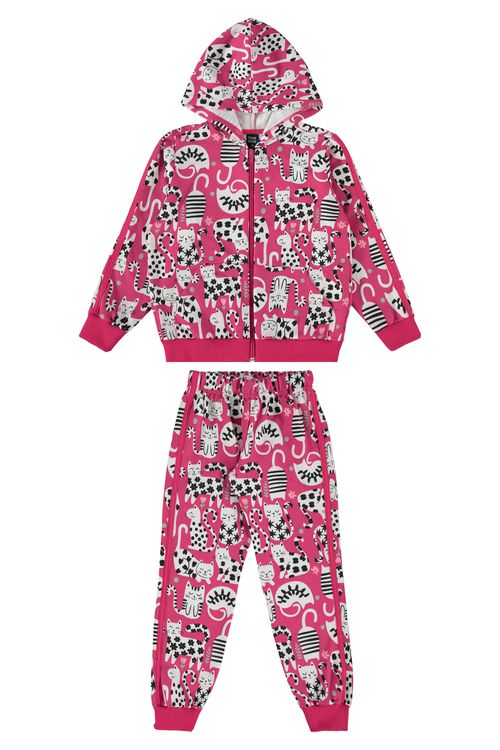 Conjunto Infantil Jaqueta e Calça Moletom Sem Felpa (Rosa) Bee Loop