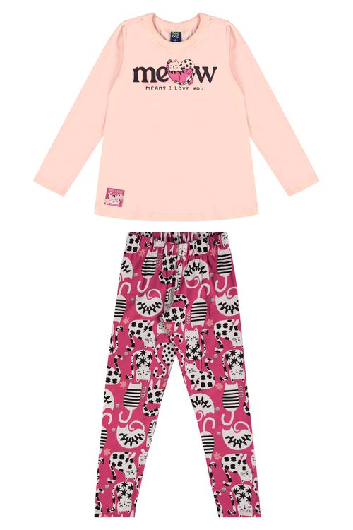Conjunto para Meninas Blusa Meia Malha e Calça Legging em Cotton (Rosa Claro) Bee Loop