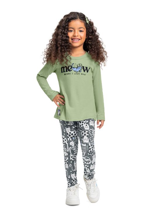 Conjunto para Meninas Blusa Meia Malha e Calça Legging em Cotton (Verde Claro) Bee Loop