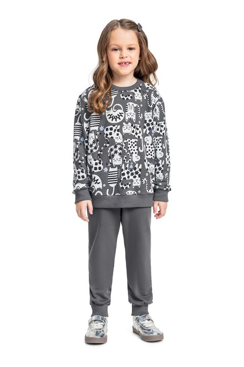 Conjunto Infantil Blusão e Calça Moletom Sem Felpa (Cinza) Bee Loop