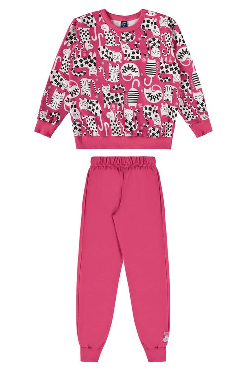 Conjunto Infantil Blusão e Calça Moletom Sem Felpa (Rosa) Bee Loop