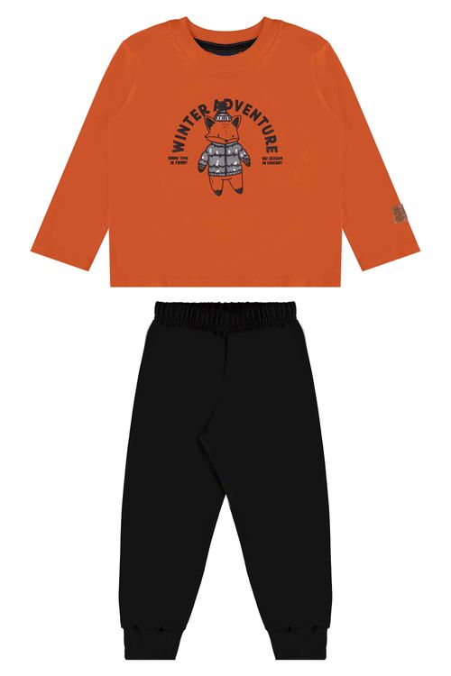 Conjunto Infantil Masculino com Camiseta e Calça em Moletom (Laranja) Bee Loop
