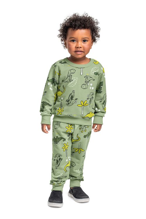 Conjunto Infantil Dinos em Moletom com Blusão e Calça (Verde) Bee Loop