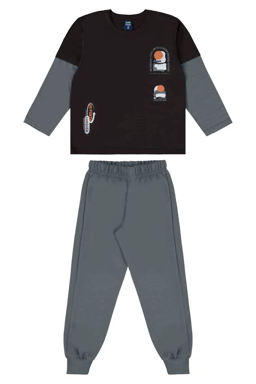 Conjunto Menino Camiseta Meia Malha e Calça Moletom (Preto) Bee Loop