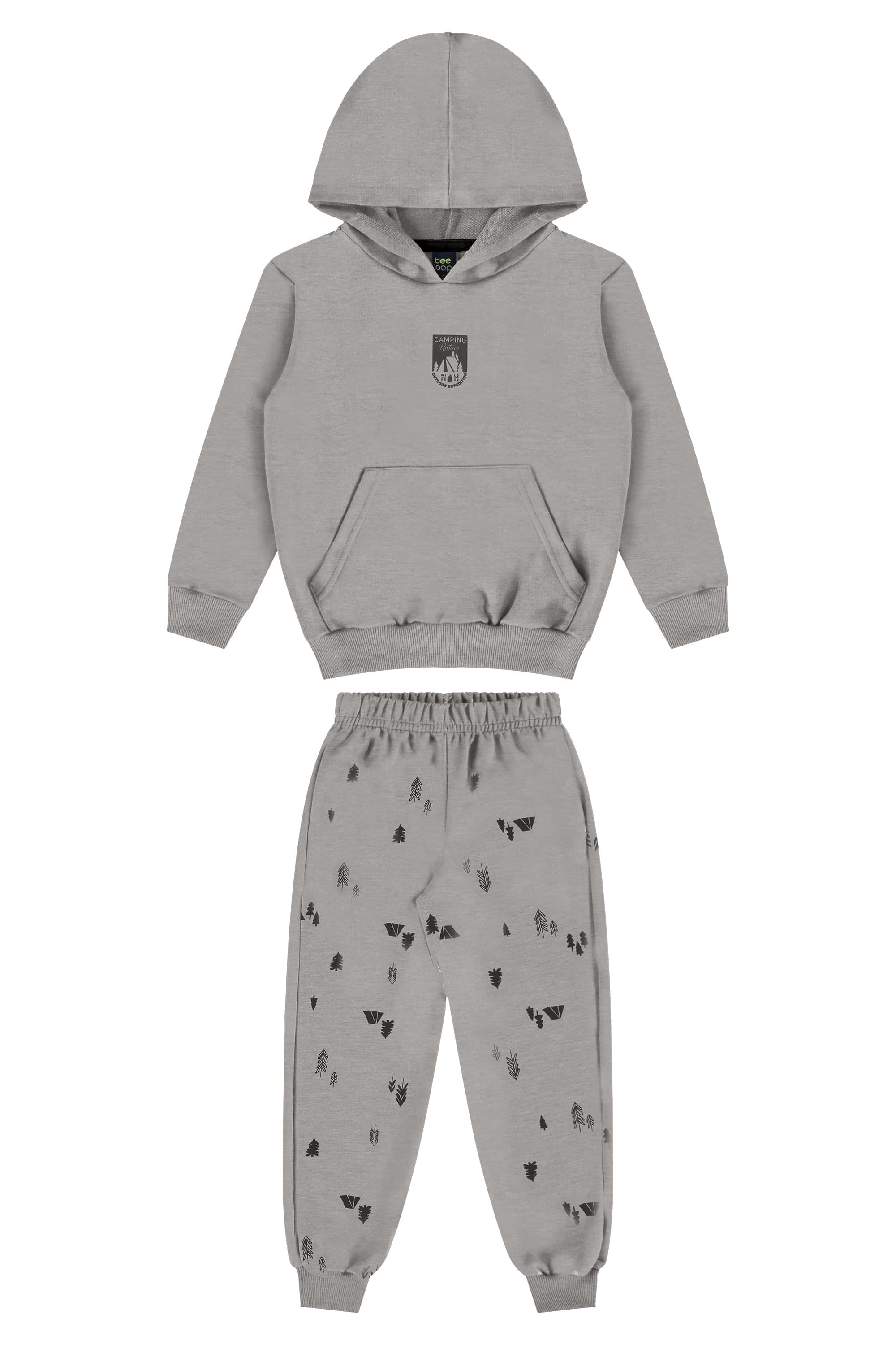 Conjunto Infantil em Moletom com Blusão e Calça (Cinza) Bee Loop
