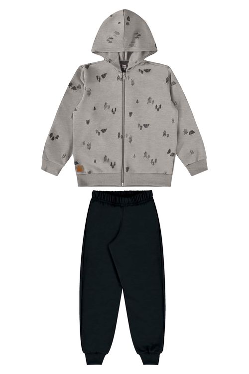 Conjunto Jaqueta com Capuz e Calça Moletom para Meninos (Cinza) Bee Loop