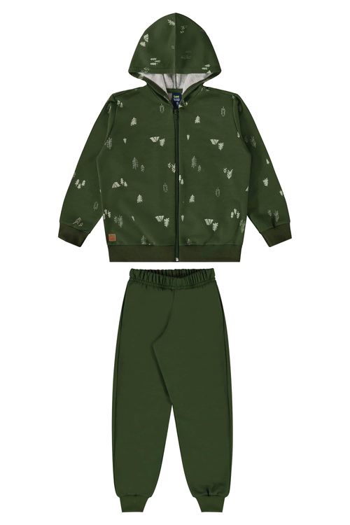 Conjunto Jaqueta com Capuz e Calça Moletom para Meninos (Verde) Bee Loop