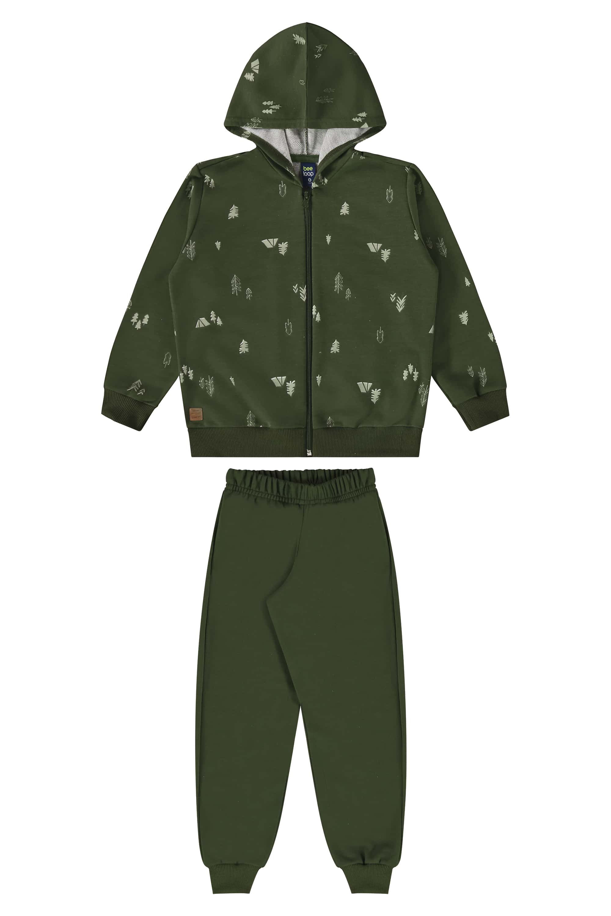 Conjunto Jaqueta com Capuz e Calça Moletom para Meninos (Verde) Bee Loop