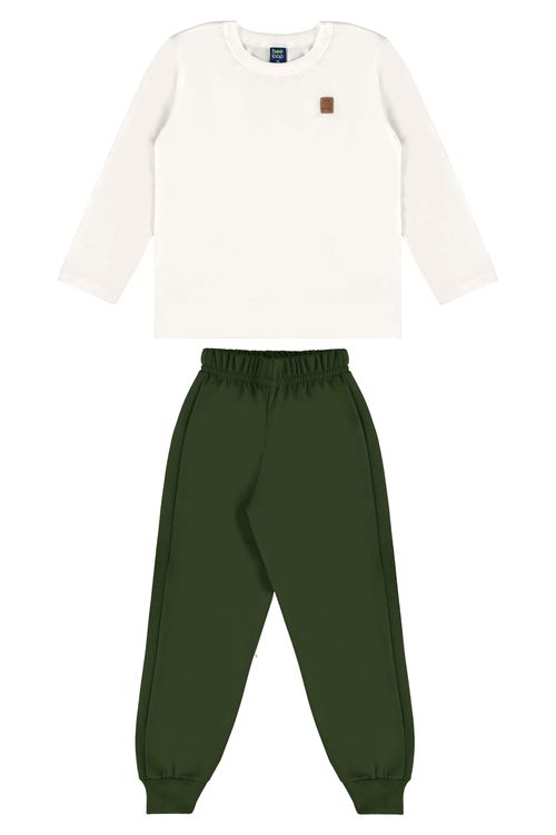 Conjunto Infantil com Blusa e Calça para Menino (Off White) Bee Loop