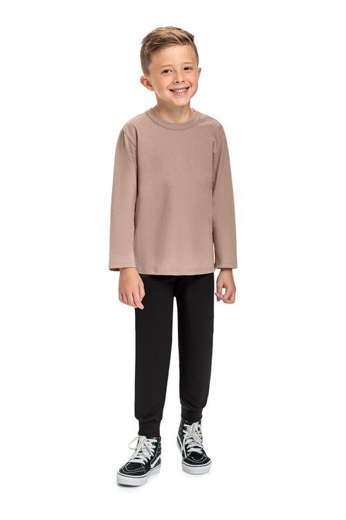 Camiseta Infantil Masculino em Meia Malha (Marrom) Bee Loop