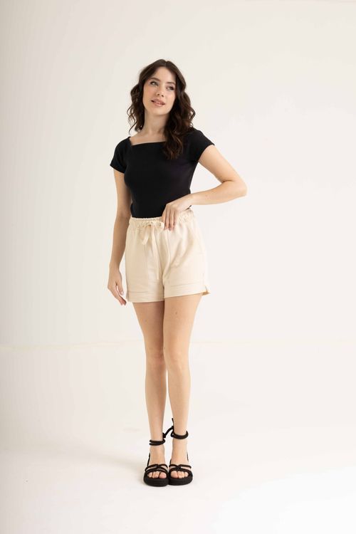 Blusa Ombro a Ombro Básica em Ribana (Preto) Just Basic