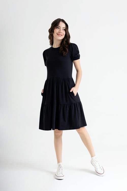 Vestido Curto Básico em Meia Malha (Preto) Just Basic