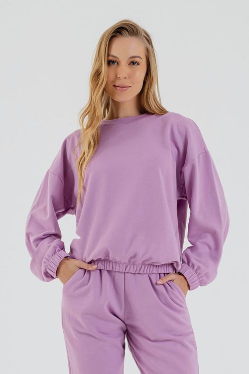Blusão Básico em Moletom Feminino Adulto (Roxo) Just Basic