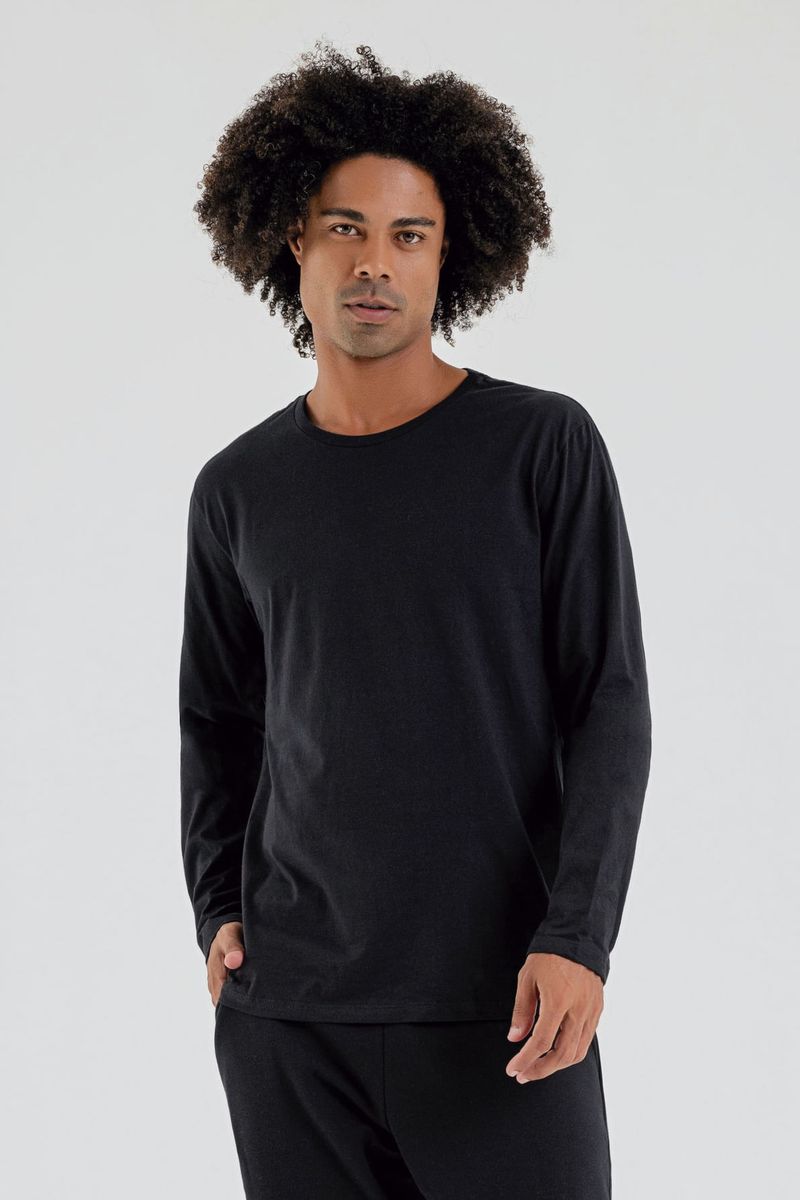 Camiseta-Basica-de-Mangas-Longas-Masculino-Adulto--Preto--Just-Basic