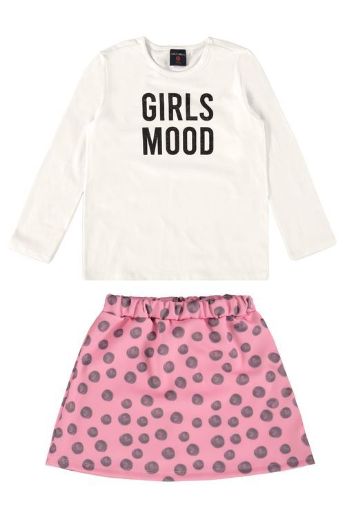 Conjunto Blusa e Saia Infantil Menina (Off White) Guloseima